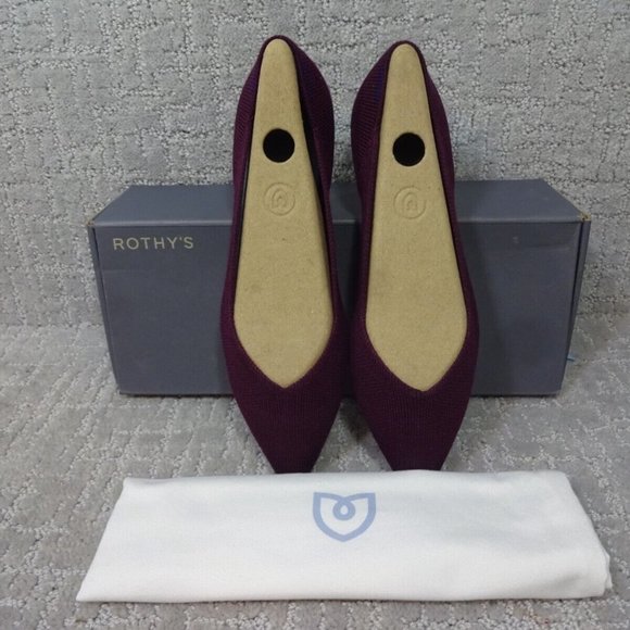 ROTHY'S The Merino Aubergine Purple Pointed Flat Shoes Women's Multiple Sizes - Picture 12 of 16